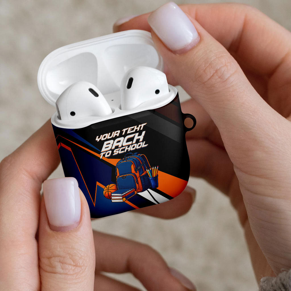 Personalized Back To School AirPods Case Student Backpack Basketball Geometric Stripes