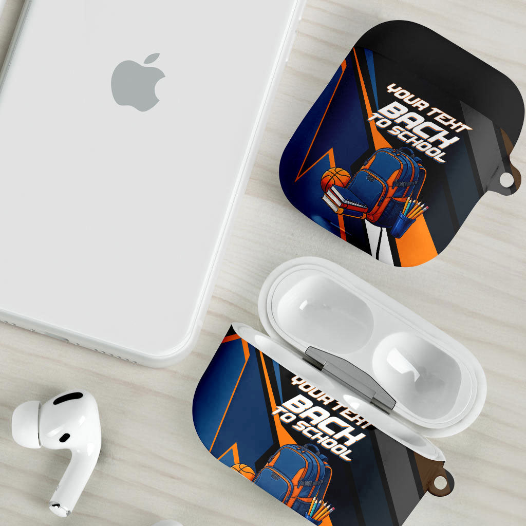 Personalized Back To School AirPods Case Student Backpack Basketball Geometric Stripes
