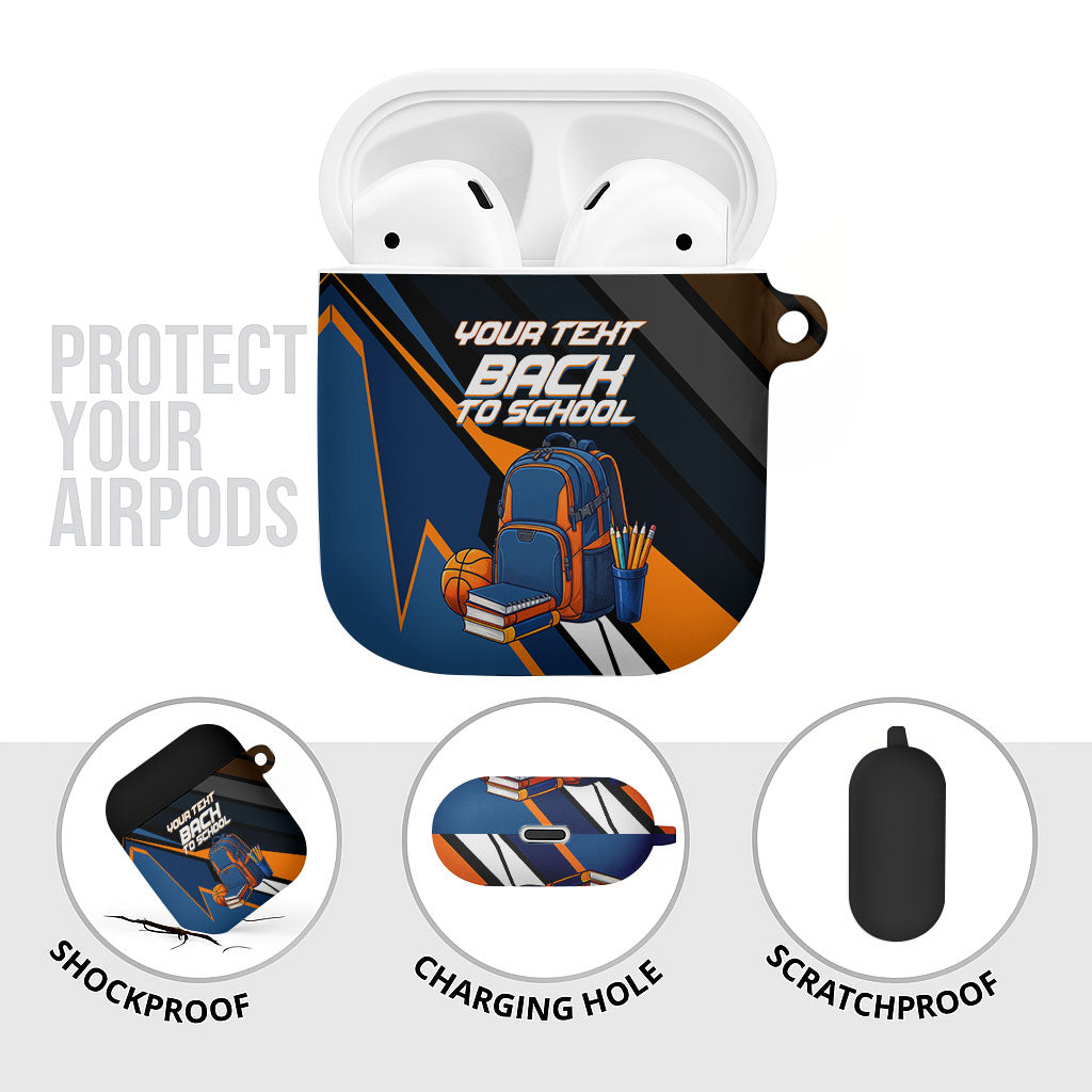 Personalized Back To School AirPods Case Student Backpack Basketball Geometric Stripes