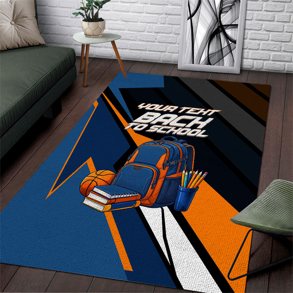 Personalized Back To School Area Rug Student Backpack Basketball Geometric Stripes