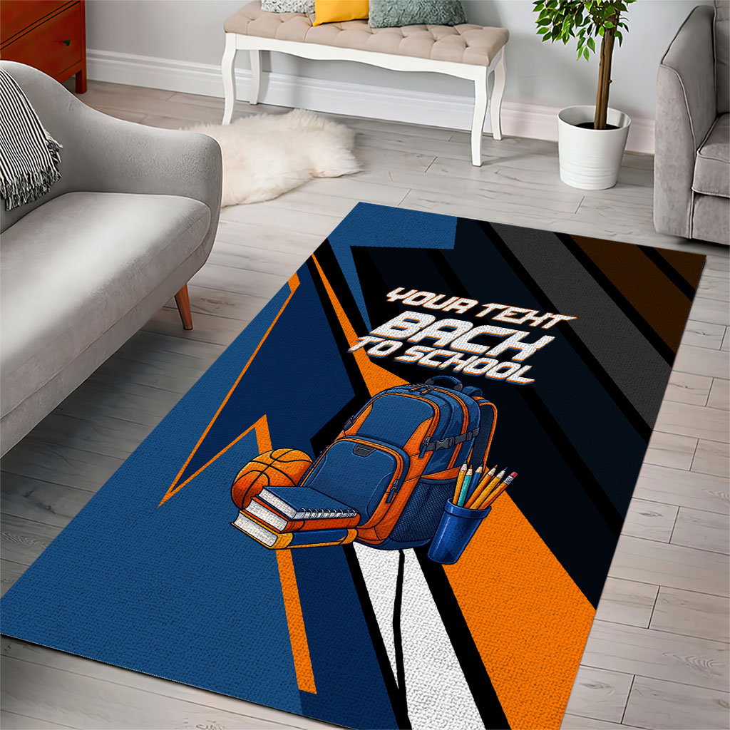 Personalized Back To School Area Rug Student Backpack Basketball Geometric Stripes