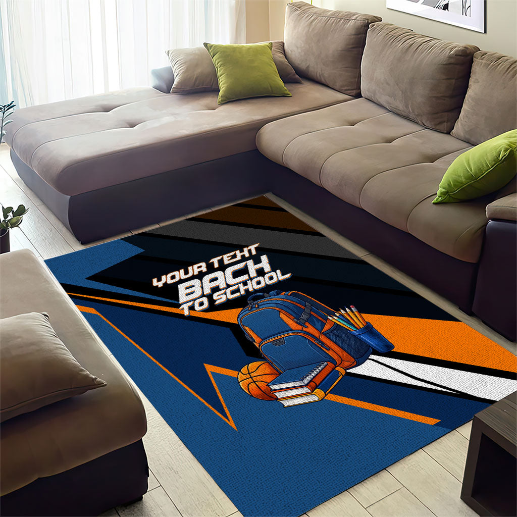 Personalized Back To School Area Rug Student Backpack Basketball Geometric Stripes
