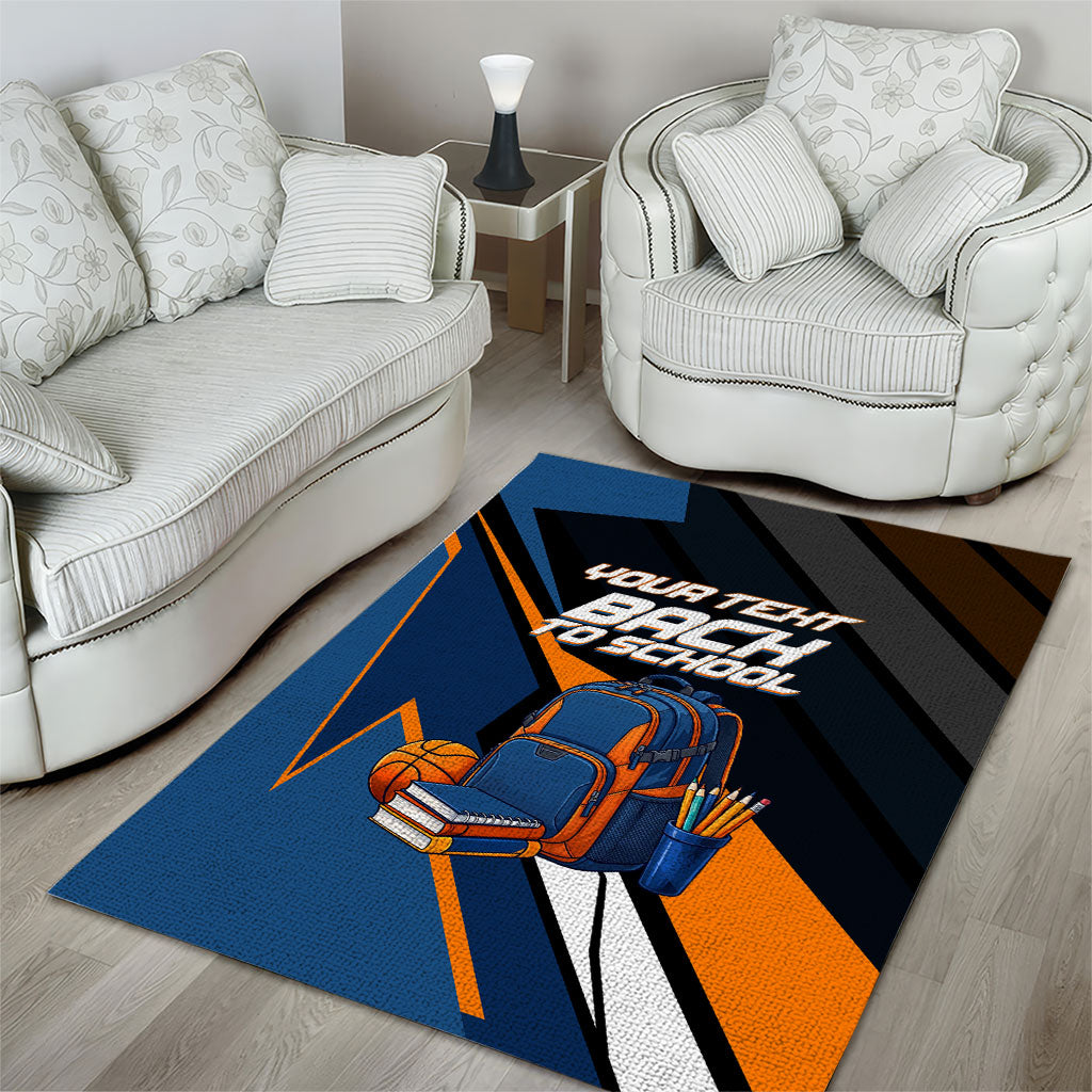 Personalized Back To School Area Rug Student Backpack Basketball Geometric Stripes