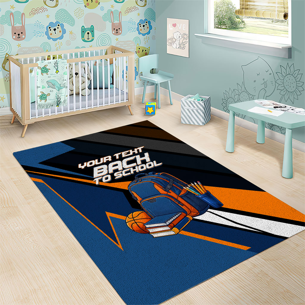 Personalized Back To School Area Rug Student Backpack Basketball Geometric Stripes