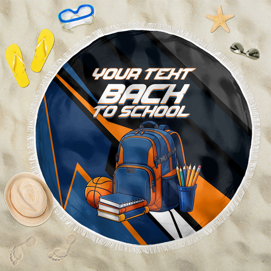 Personalized Back To School Beach Blanket Student Backpack Basketball Geometric Stripes