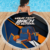 Personalized Back To School Beach Blanket Student Backpack Basketball Geometric Stripes