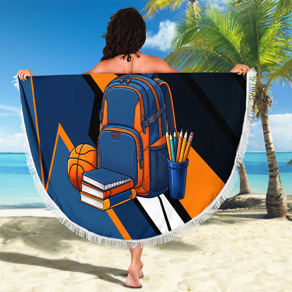 Personalized Back To School Beach Blanket Student Backpack Basketball Geometric Stripes