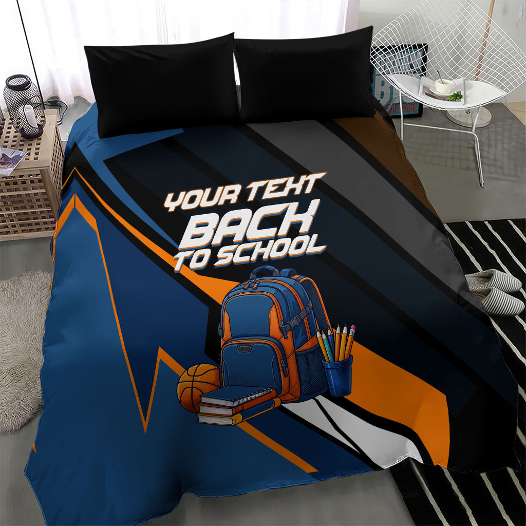 Personalized Back To School Bedding Set Student Backpack Basketball Geometric Stripes