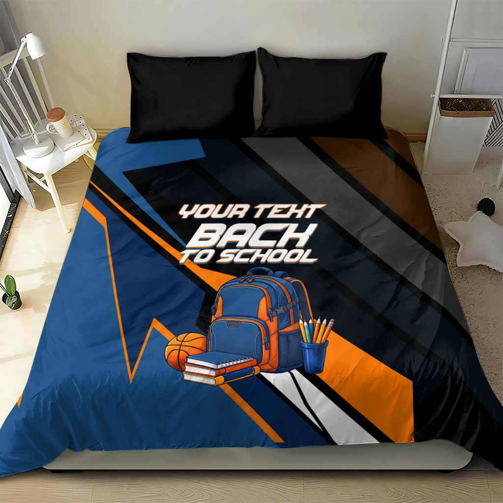 Personalized Back To School Bedding Set Student Backpack Basketball Geometric Stripes