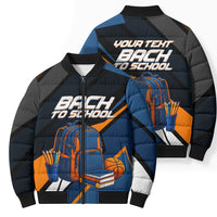 Personalized Back To School Bomber Puffer Jacket Student Backpack Basketball Geometric Stripes
