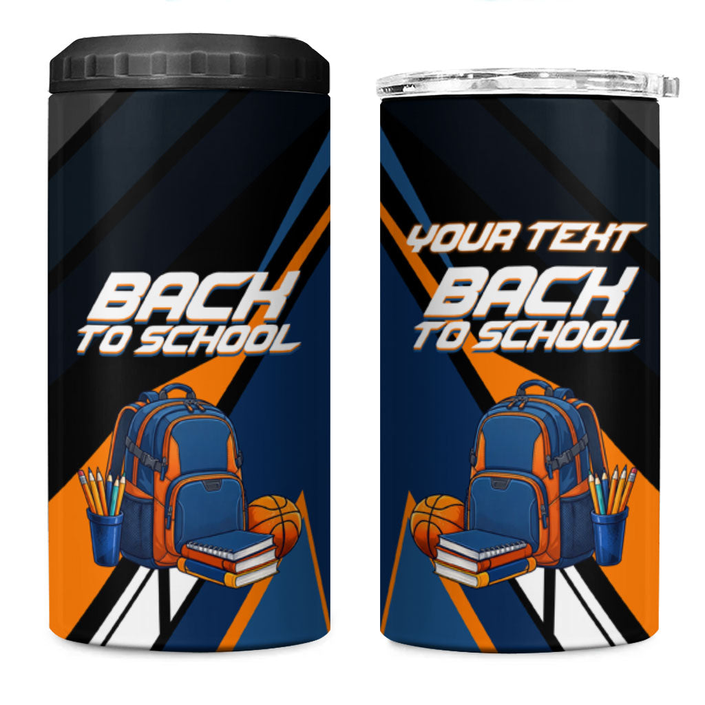 Personalized Back To School 4 in 1 Can Cooler Tumbler Student Backpack Basketball Geometric Stripes