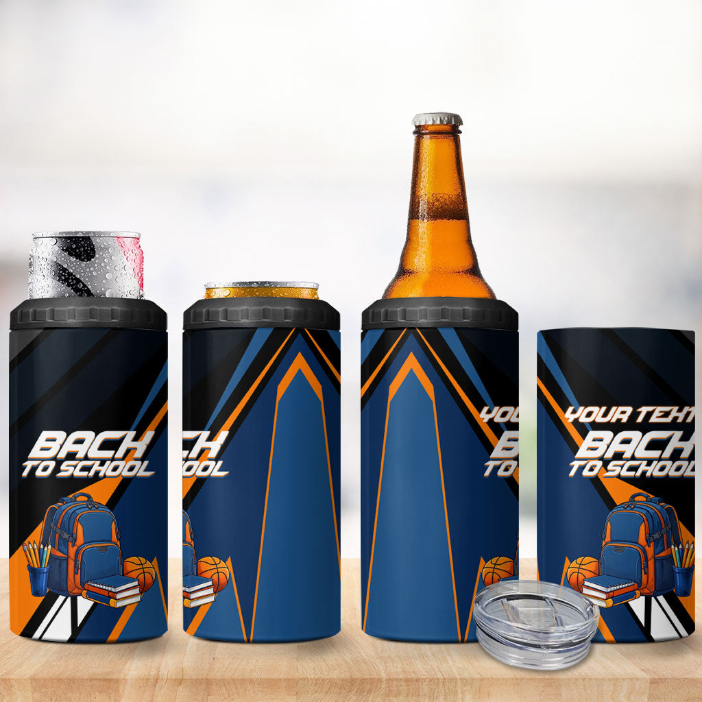 Personalized Back To School 4 in 1 Can Cooler Tumbler Student Backpack Basketball Geometric Stripes