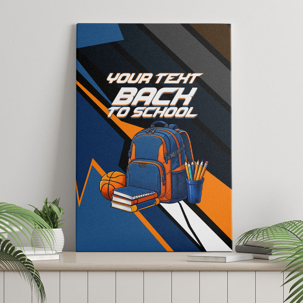 Personalized Back To School Canvas Wall Art Student Backpack Basketball Geometric Stripes