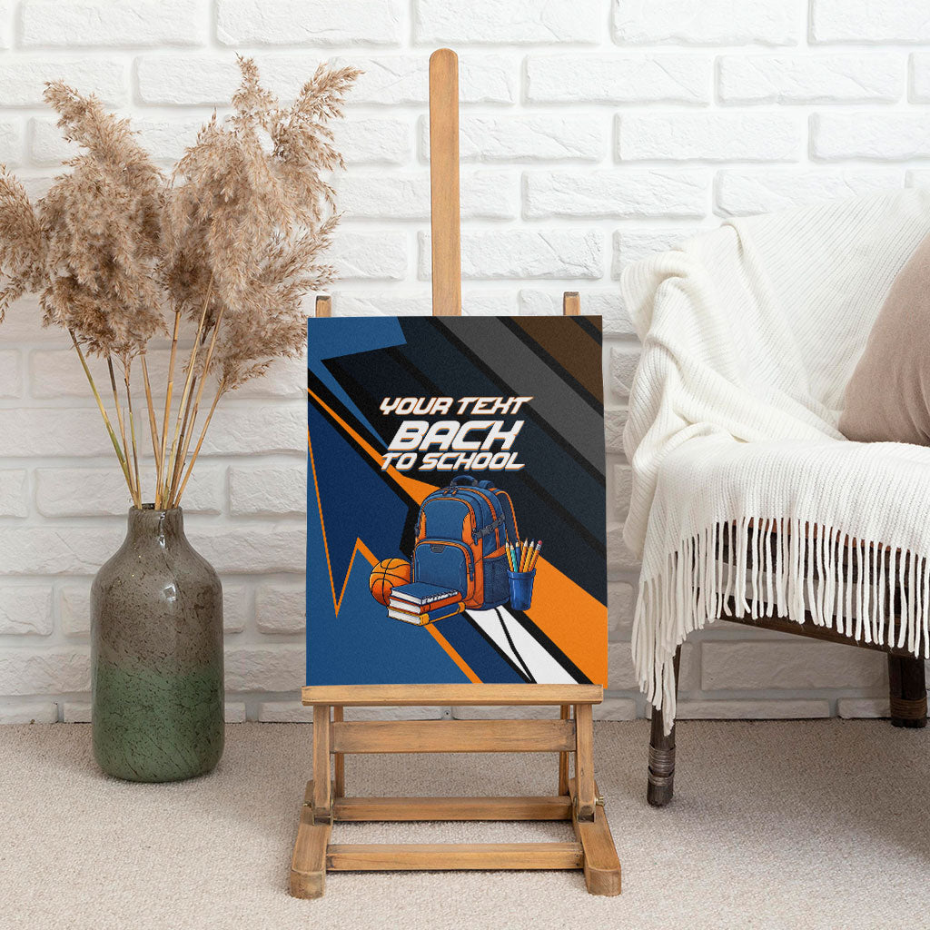 Personalized Back To School Canvas Wall Art Student Backpack Basketball Geometric Stripes