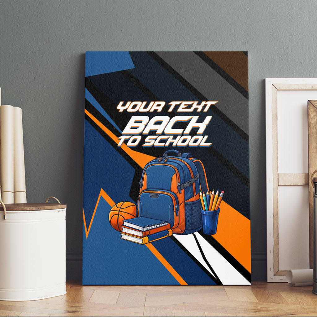 Personalized Back To School Canvas Wall Art Student Backpack Basketball Geometric Stripes