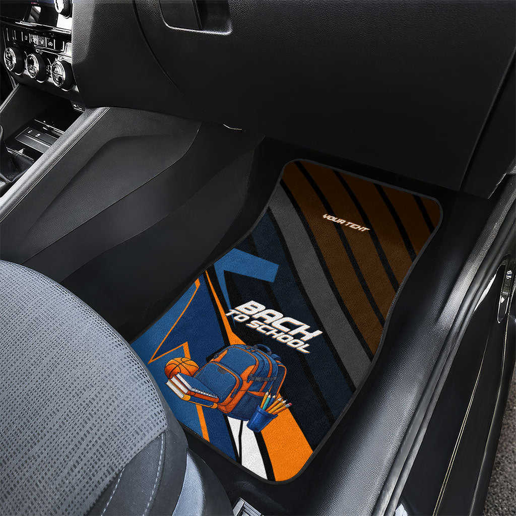 Personalized Back To School Car Mats Student Backpack Basketball Geometric Stripes