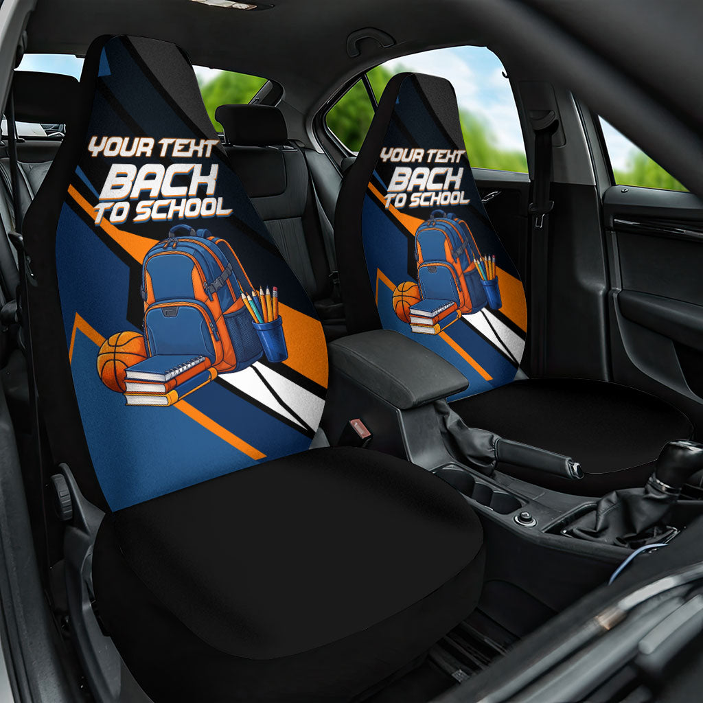 Personalized Back To School Car Seat Cover Student Backpack Basketball Geometric Stripes