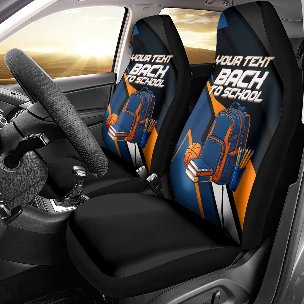 Personalized Back To School Car Seat Cover Student Backpack Basketball Geometric Stripes