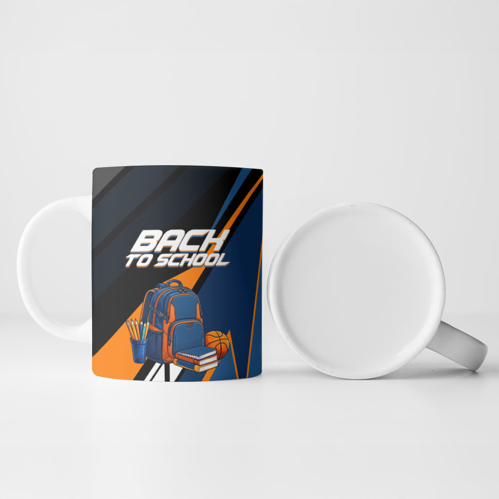 Personalized Back To School Ceramic Mug Student Backpack Basketball Geometric Stripes