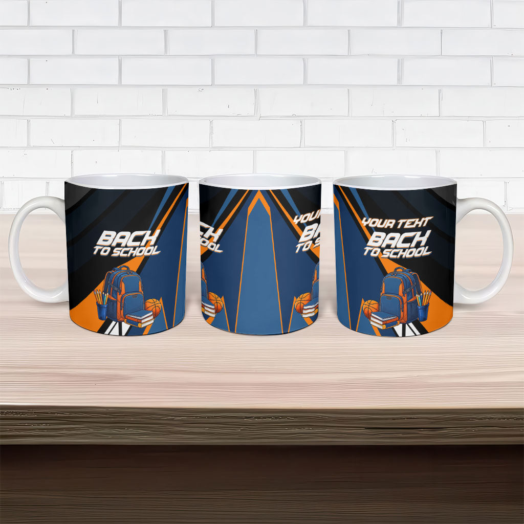 Personalized Back To School Ceramic Mug Student Backpack Basketball Geometric Stripes
