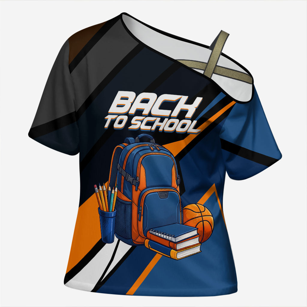 Personalized Back To School Cross Shoulder Shirt Student Backpack Basketball Geometric Stripes