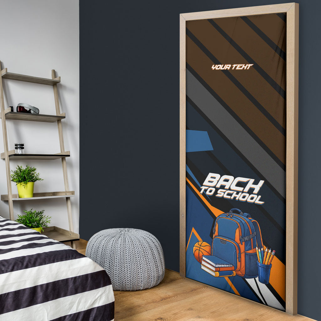 Personalized Back To School Door Cover Student Backpack Basketball Geometric Stripes