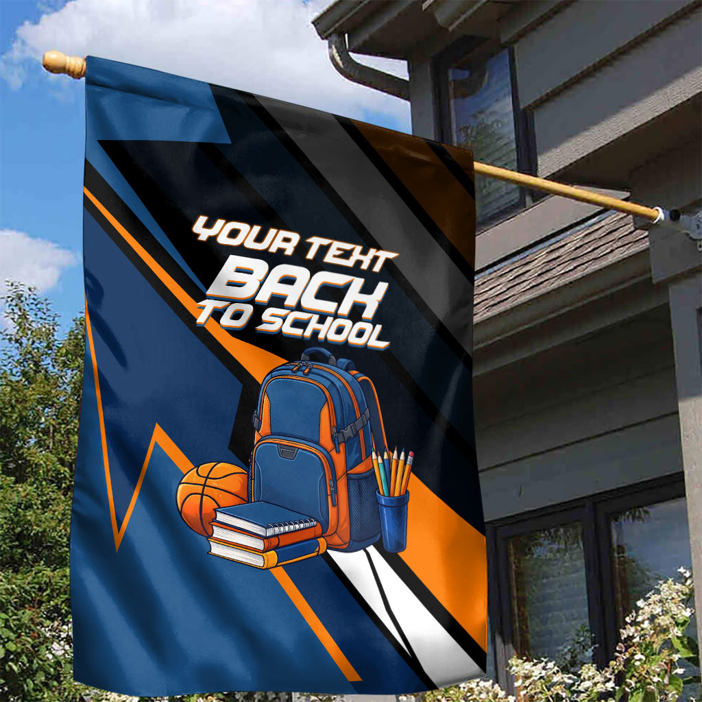 Personalized Back To School Garden Flag Student Backpack Basketball Geometric Stripes