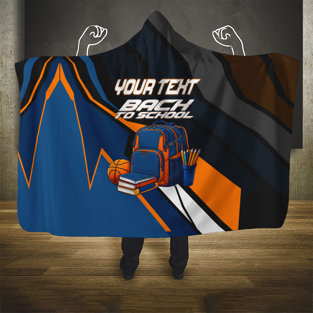 Personalized Back To School Hooded Blanket Student Backpack Basketball Geometric Stripes
