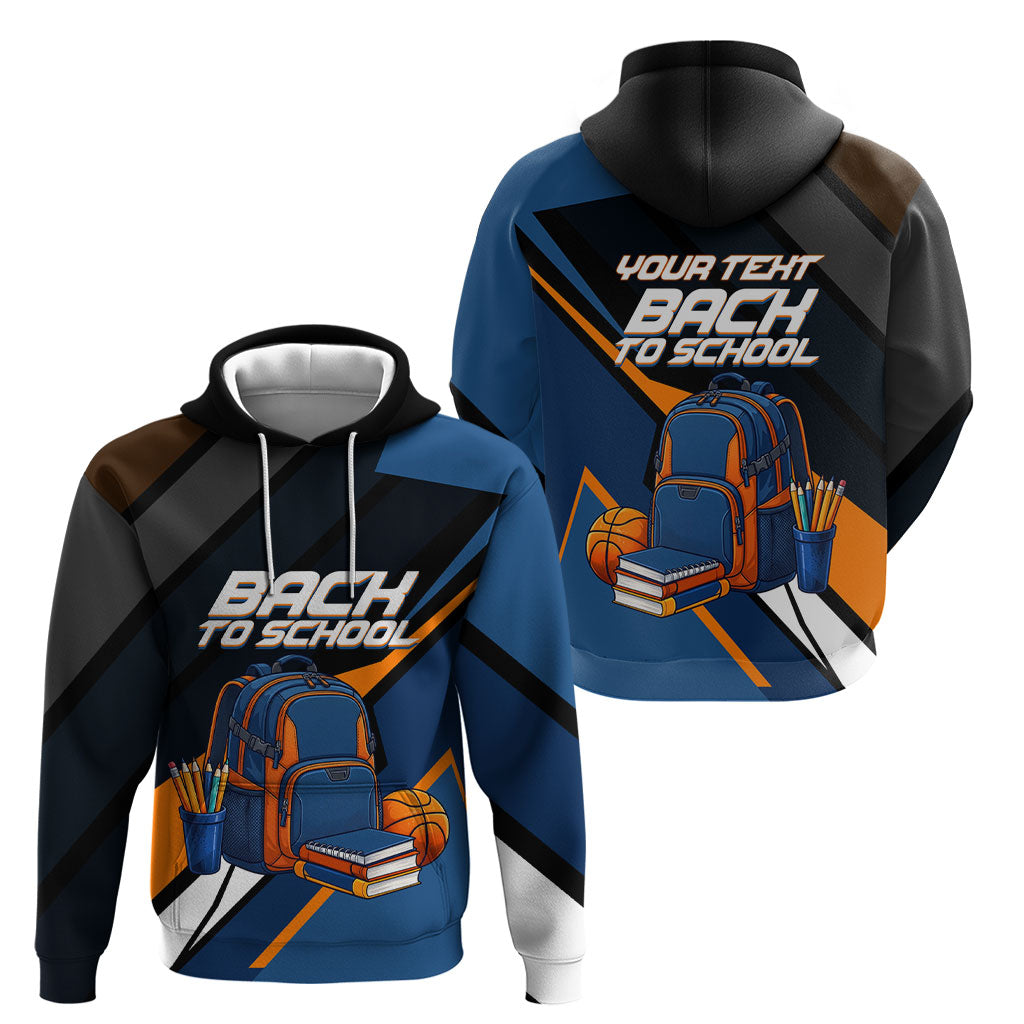 Personalized Back To School Hoodie Student Backpack Basketball Geometric Stripes