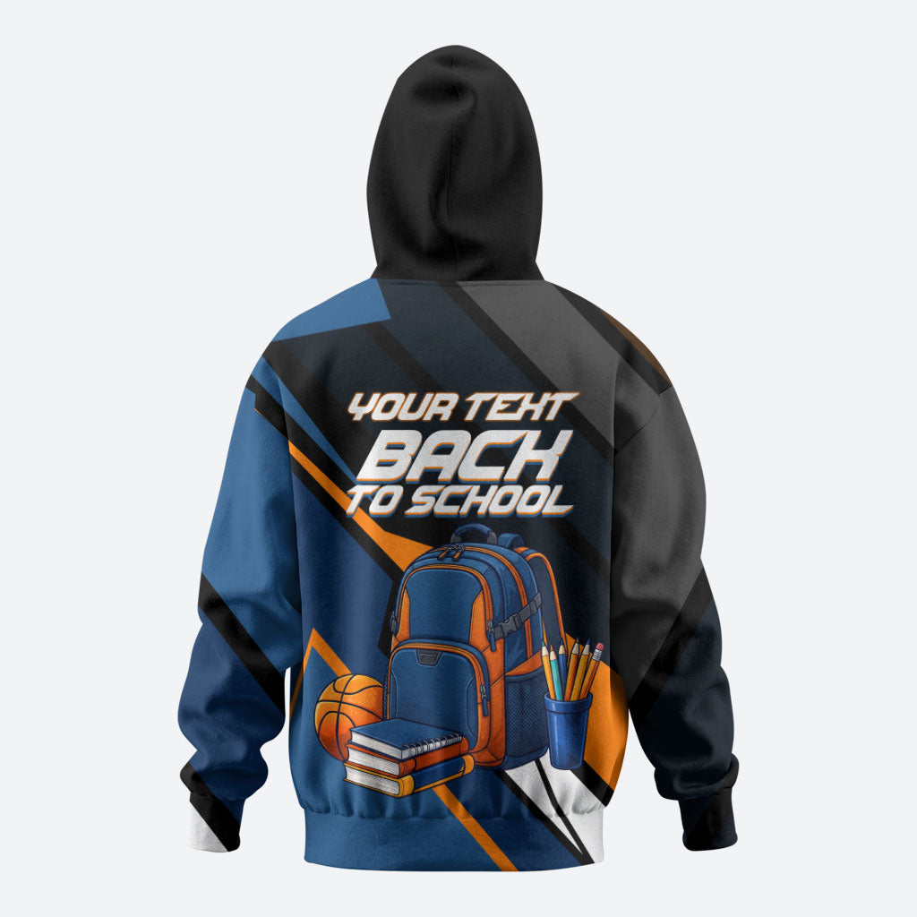Personalized Back To School Hoodie Student Backpack Basketball Geometric Stripes