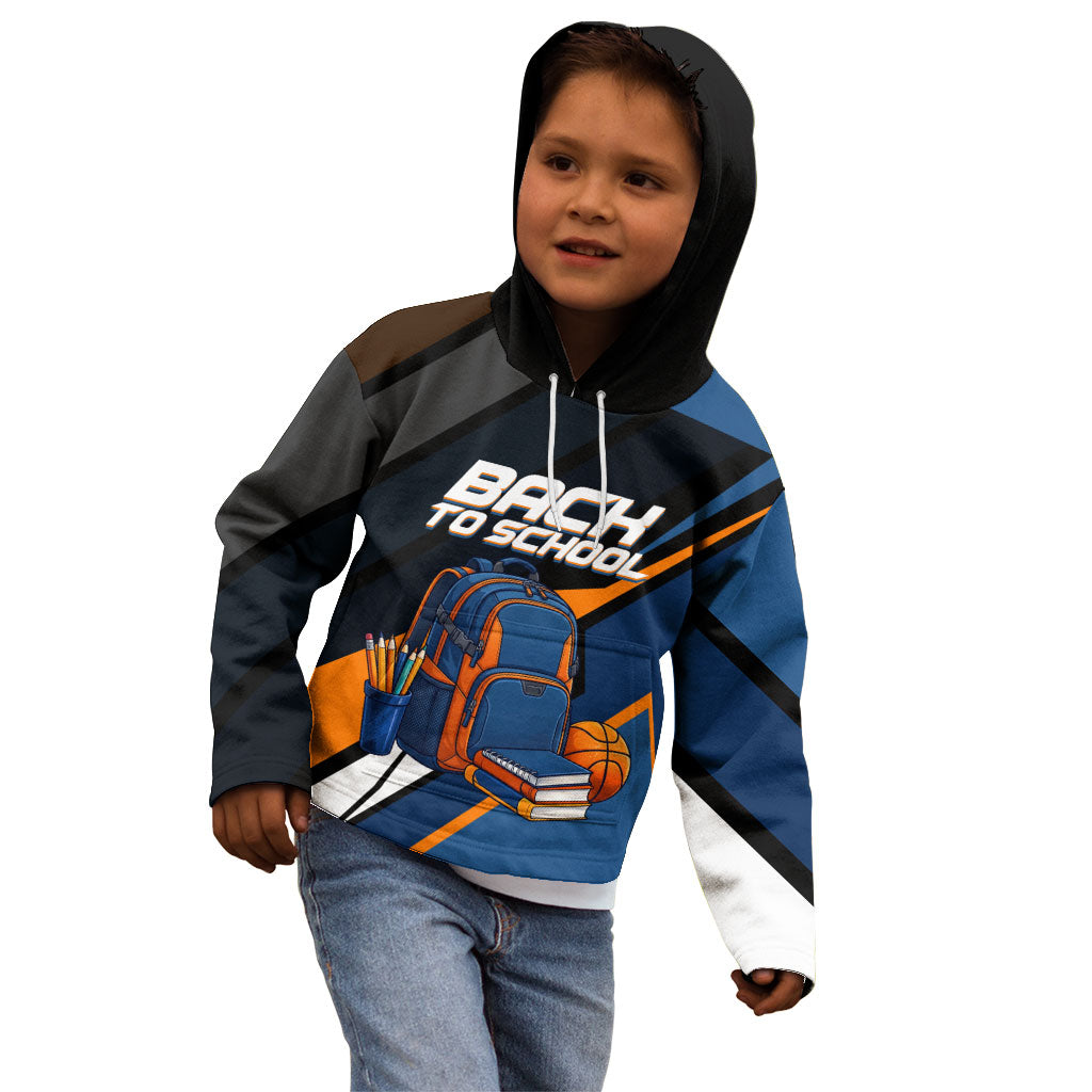 Personalized Back To School Kid Hoodie Student Backpack Basketball Geometric Stripes