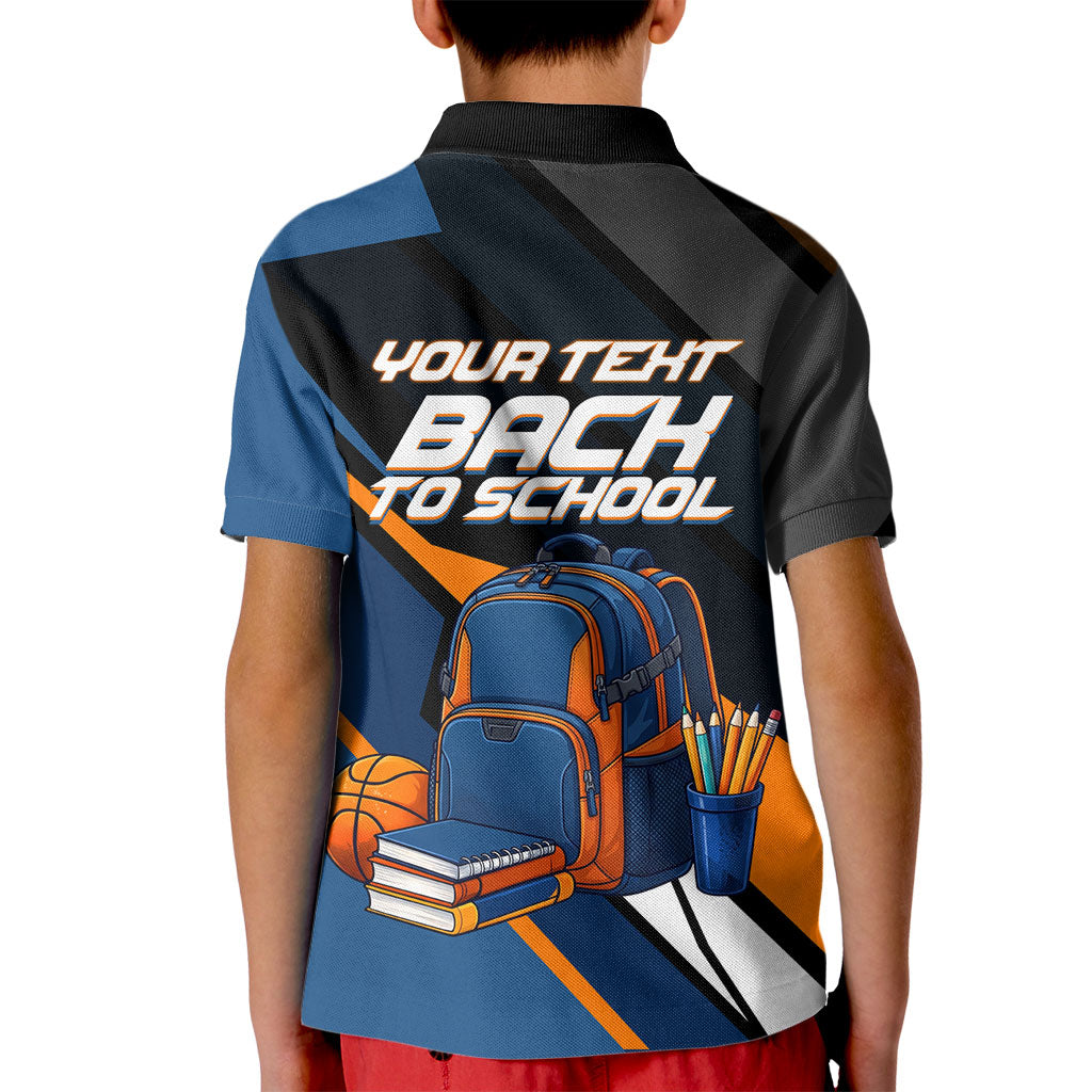 Personalized Back To School Kid Polo Shirt Student Backpack Basketball Geometric Stripes