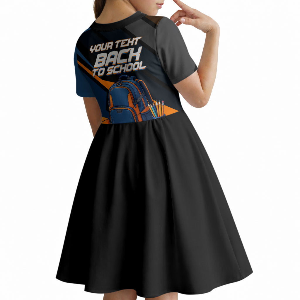 Personalized Back To School Kid Short Sleeve Dress Student Backpack Basketball Geometric Stripes