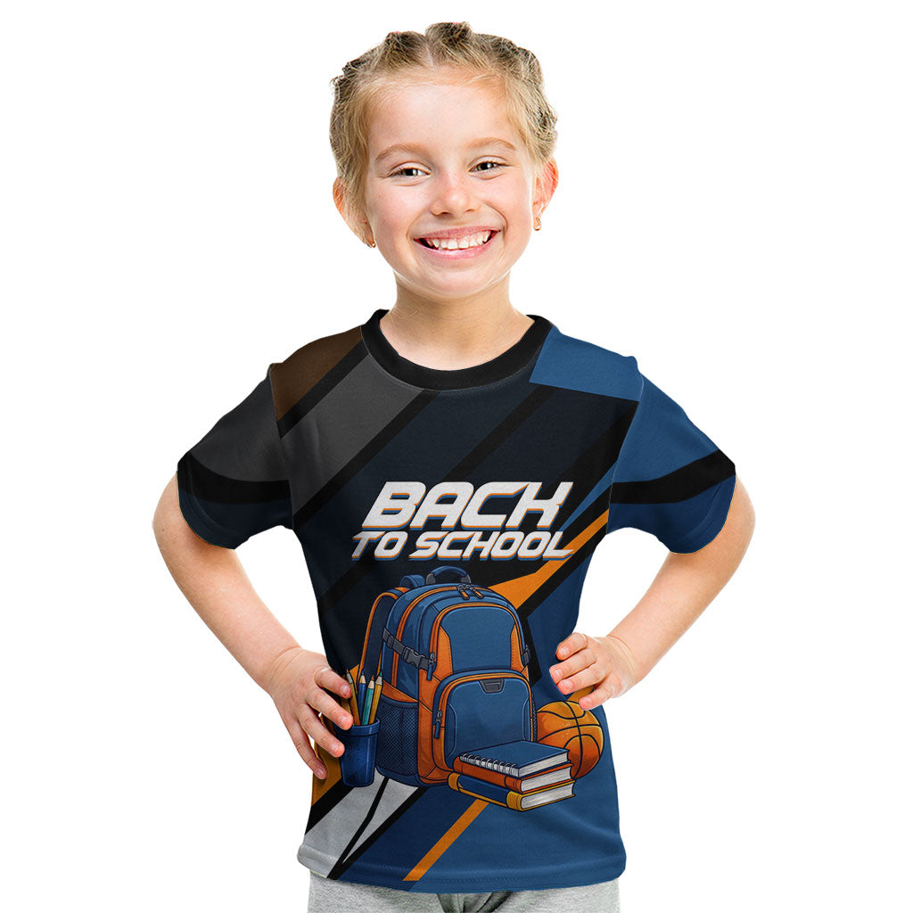 Personalized Back To School Kid T Shirt Student Backpack Basketball Geometric Stripes