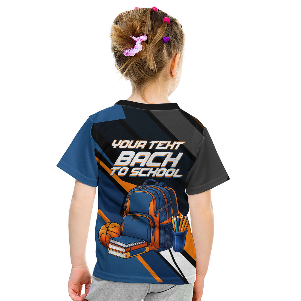 Personalized Back To School Kid T Shirt Student Backpack Basketball Geometric Stripes