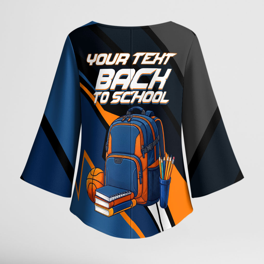 Personalized Back To School Kimono Sleeve Blouse Student Backpack Basketball Geometric Stripes