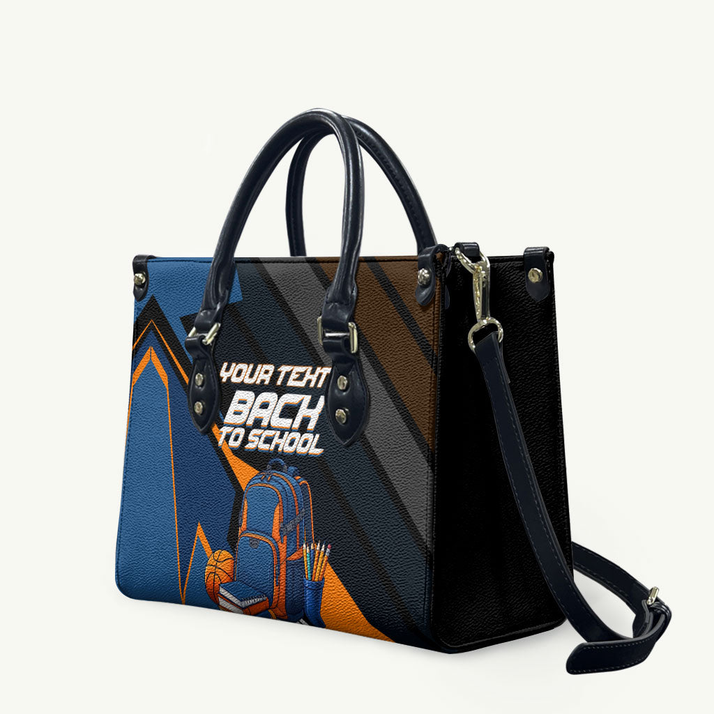 Personalized Back To School Leather Bag Student Backpack Basketball Geometric Stripes