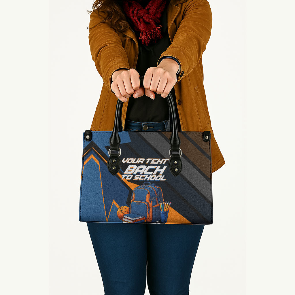 Personalized Back To School Leather Bag Student Backpack Basketball Geometric Stripes