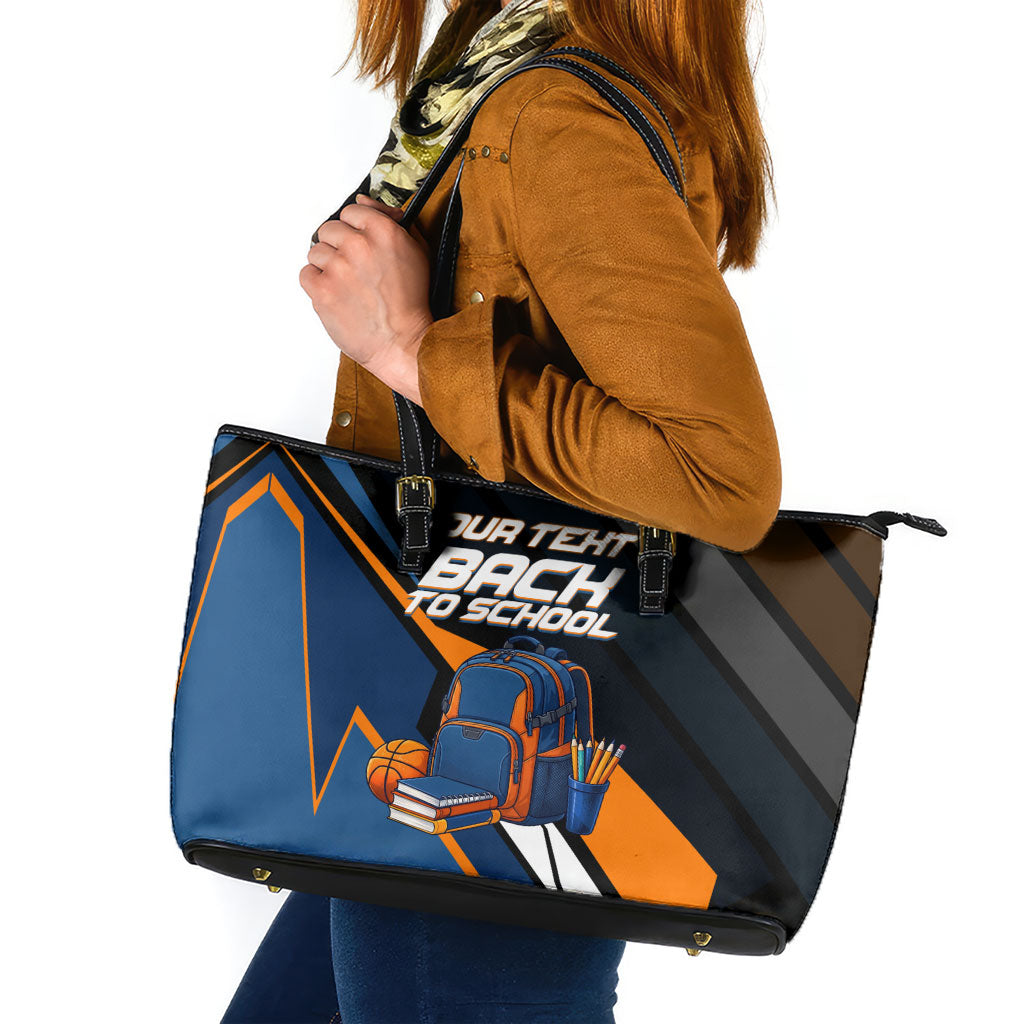 Personalized Back To School Leather Tote Bag Student Backpack Basketball Geometric Stripes