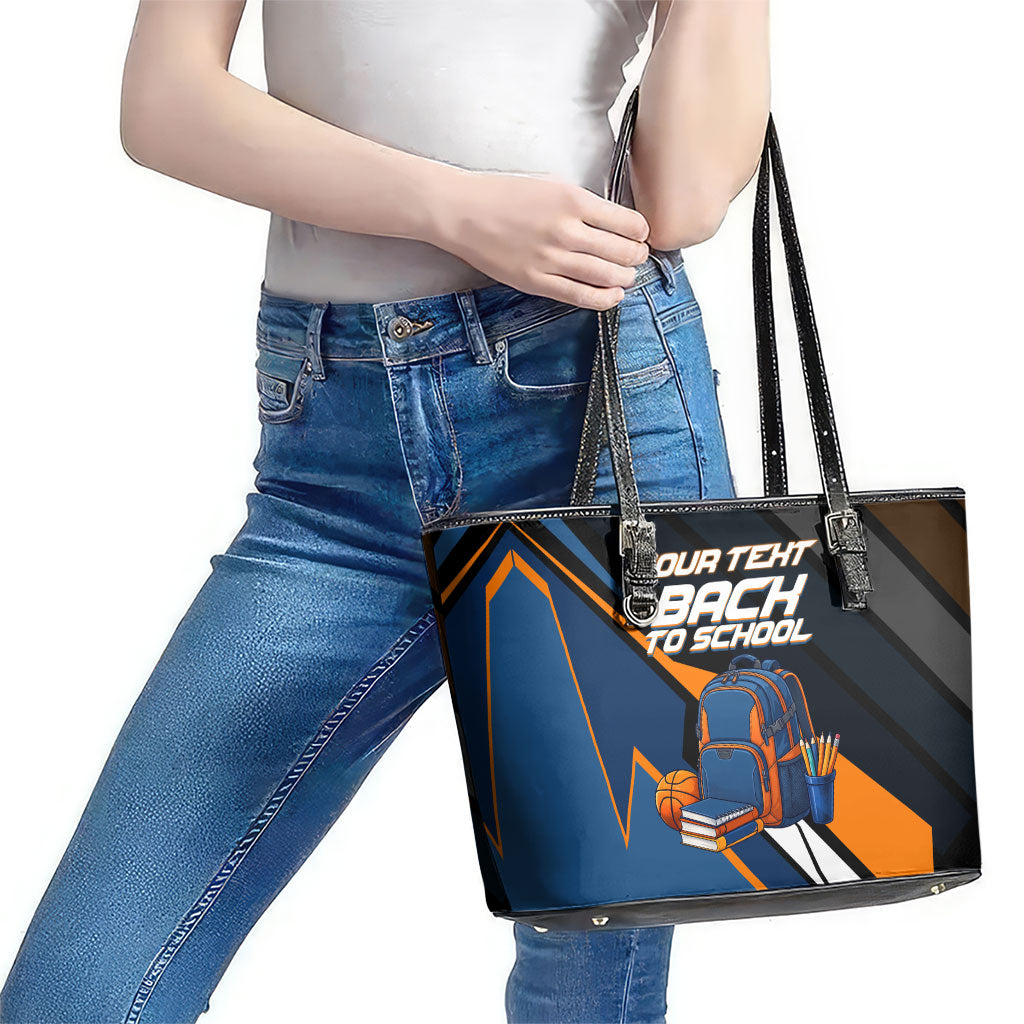 Personalized Back To School Leather Tote Bag Student Backpack Basketball Geometric Stripes