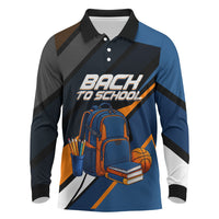 Personalized Back To School Long Sleeve Polo Shirt Student Backpack Basketball Geometric Stripes