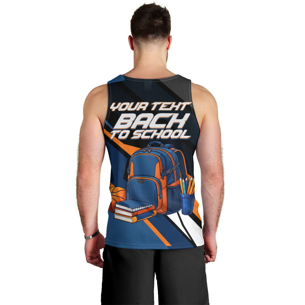 Personalized Back To School Men Tank Top Student Backpack Basketball Geometric Stripes