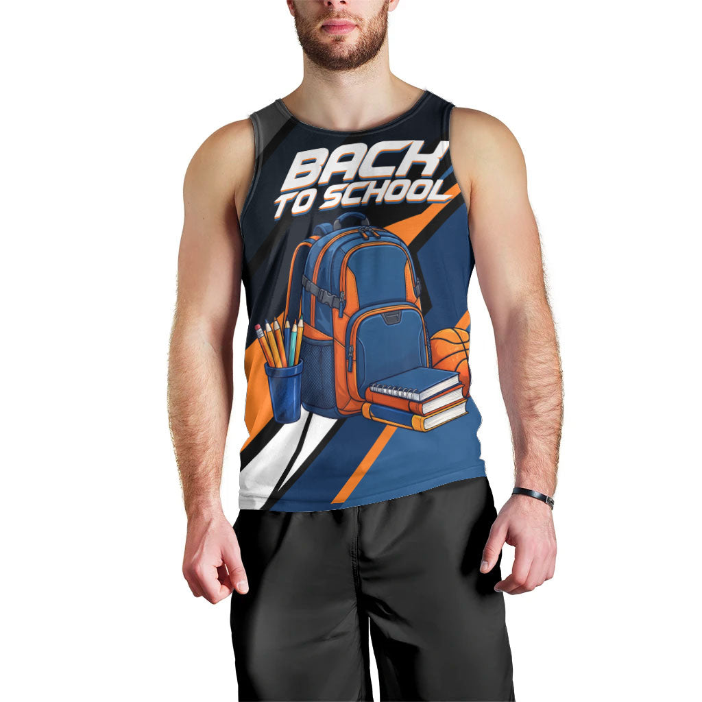 Personalized Back To School Men Tank Top Student Backpack Basketball Geometric Stripes