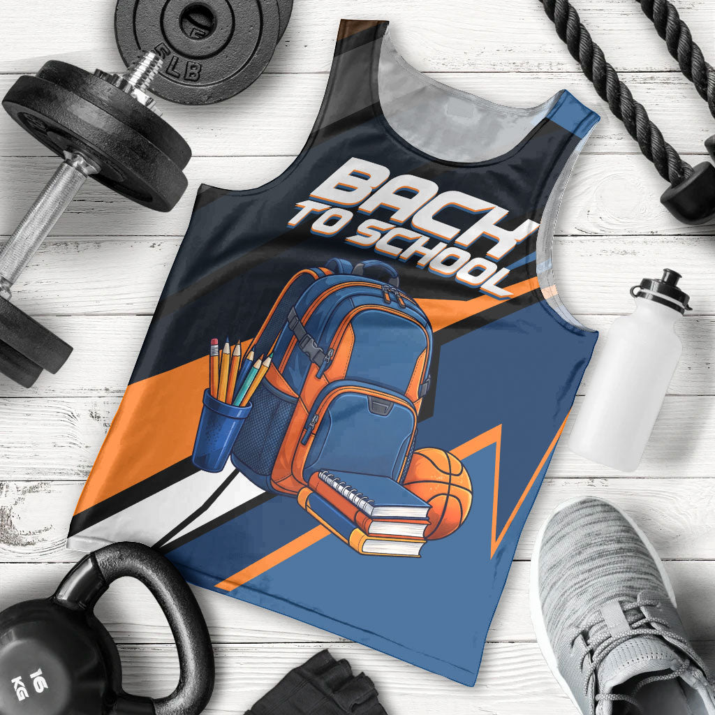 Personalized Back To School Men Tank Top Student Backpack Basketball Geometric Stripes
