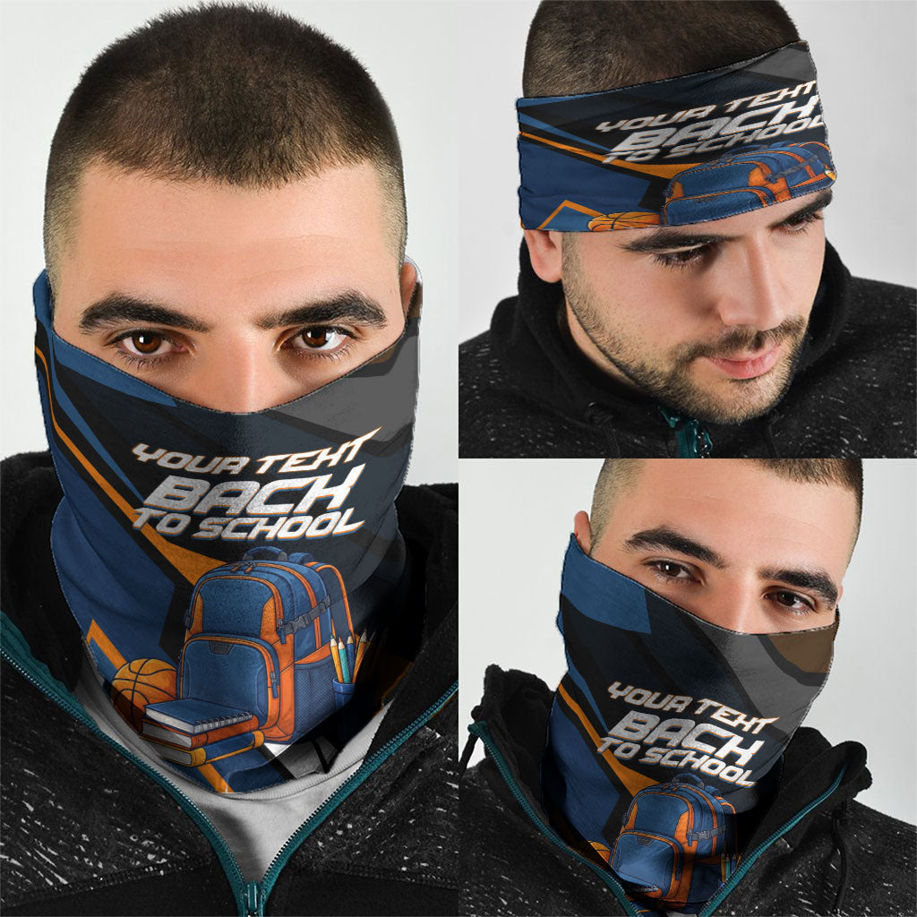 Personalized Back To School Neck Gaiter Student Backpack Basketball Geometric Stripes