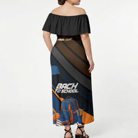 Personalized Back To School Off Shoulder Maxi Dress Student Backpack Basketball Geometric Stripes