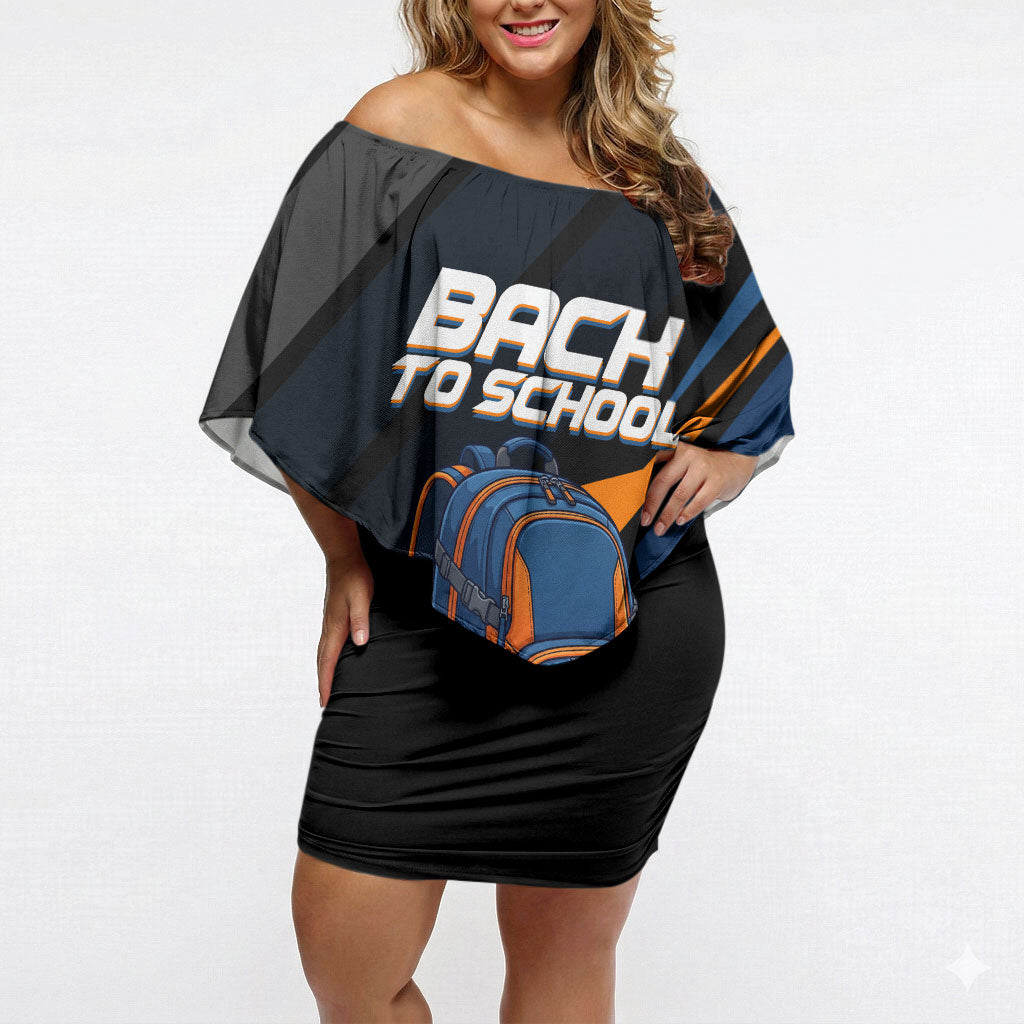 Personalized Back To School Off Shoulder Short Dress Student Backpack Basketball Geometric Stripes