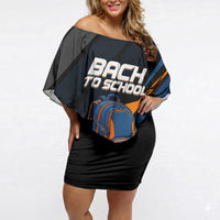 Personalized Back To School Off Shoulder Short Dress Student Backpack Basketball Geometric Stripes