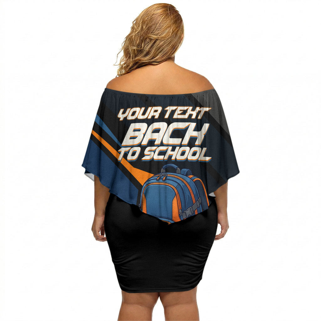Personalized Back To School Off Shoulder Short Dress Student Backpack Basketball Geometric Stripes