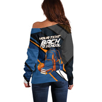 Personalized Back To School Off Shoulder Sweater Student Backpack Basketball Geometric Stripes
